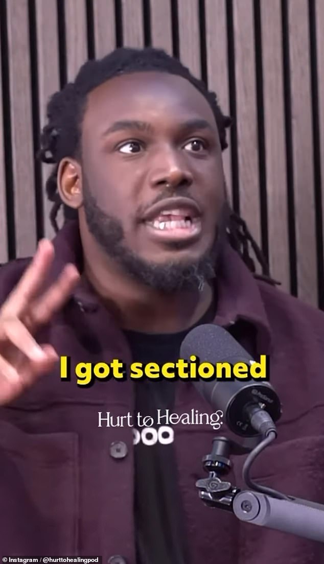 Rapper Shocka spoke openly about living with paranoid schizophrenia and being 'sectioned' for the first time (pictured: Shocka on the Hurt to Healing podcast)