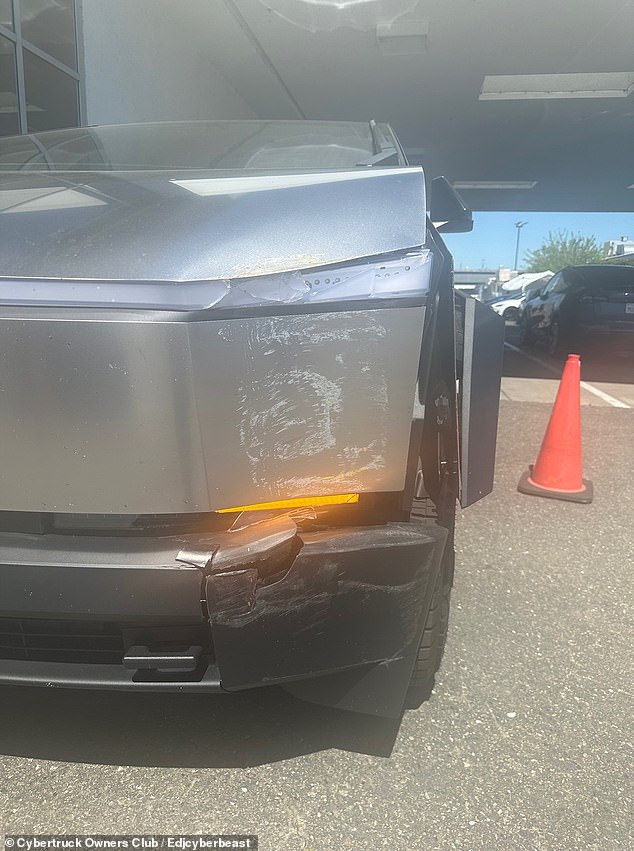 The owner of the Cybertruck posted photos of the damage suffered by the car after the accident. A broken bumper cover can be seen here.