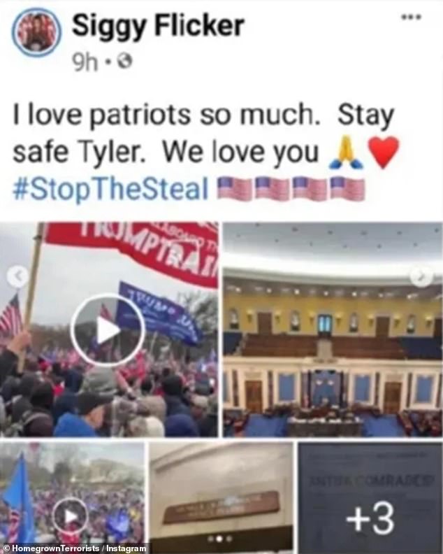 Campanella had been seen in social media photos that Flicker, 56, posted on her social media pages, according to an FBI affidavit, including one she captioned with the hashtag #StopTheSteal.