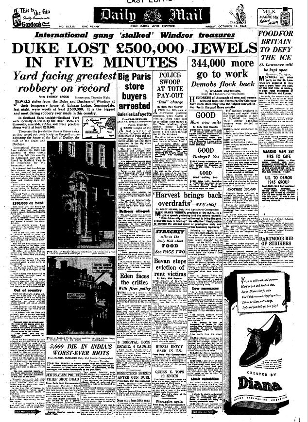 Daily Mail front page in October 1946 after the robbery