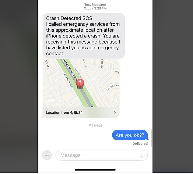 A young woman has revealed how Apple's 'confrontation' accident detection feature works by sharing the text she received when her sister was in a car accident