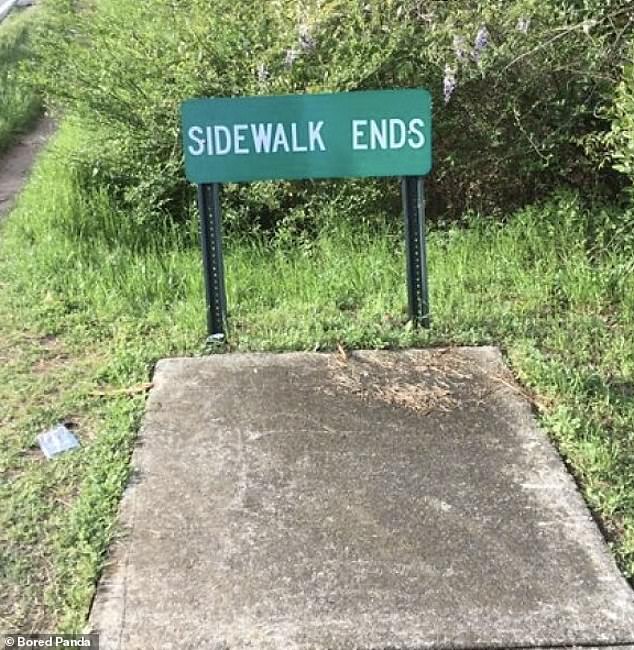 Weird! Elsewhere, someone thought that the end of a trail in the United States required a specific sign to clearly indicate that the passage was finished.