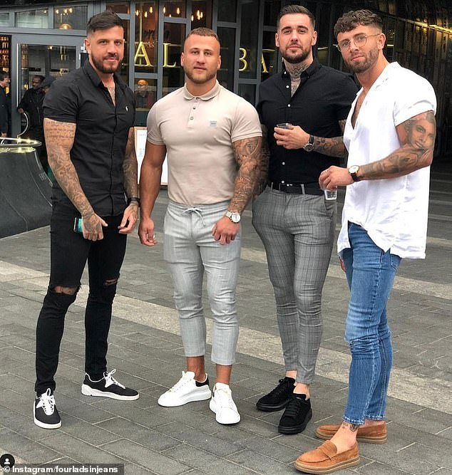 The 'four boys in jeans' from Birmingham city center wearing trousers and short, tight shirts in 2019 for that famous photo