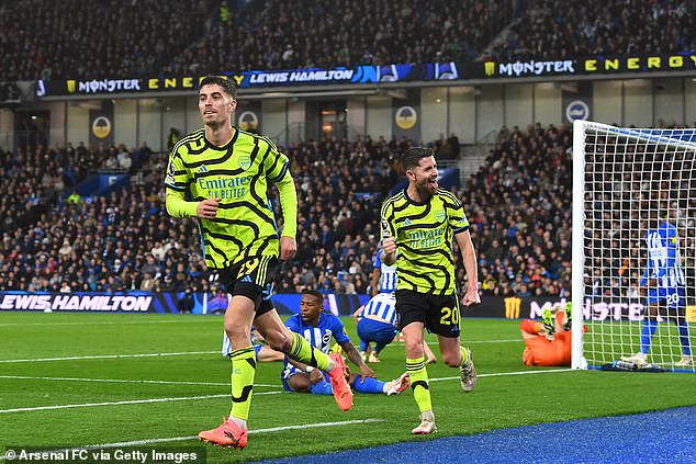 Kai Havertz scored Arsenal's important second goal to put Brighton aside to move to the top of the Premier League.