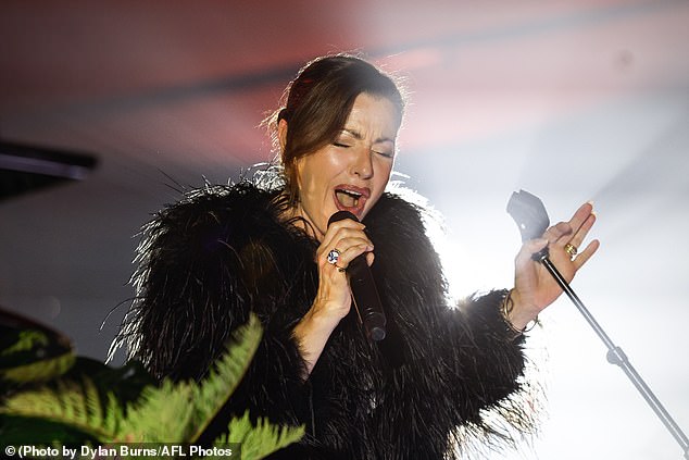 The Australian singer, 56, pulled out all the stops when she took to the stage and sang some of her biggest hits to open the four-day football festival at Glenelg Foreshore.