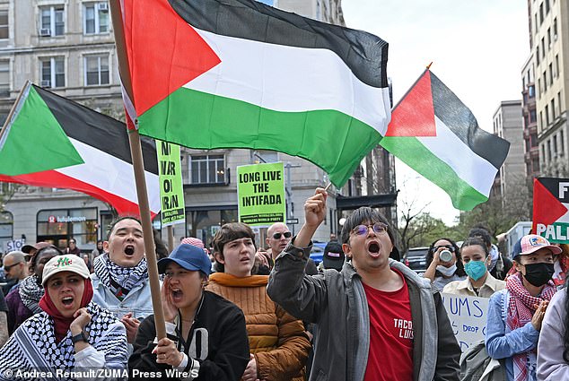 Columbia University Students Wave Palestinian Flags as Protests Overtake Campus