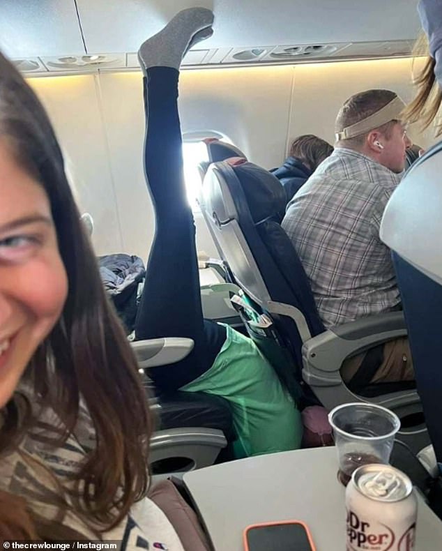 This is not a yoga class! One person appeared to practice his chair pose in flight.