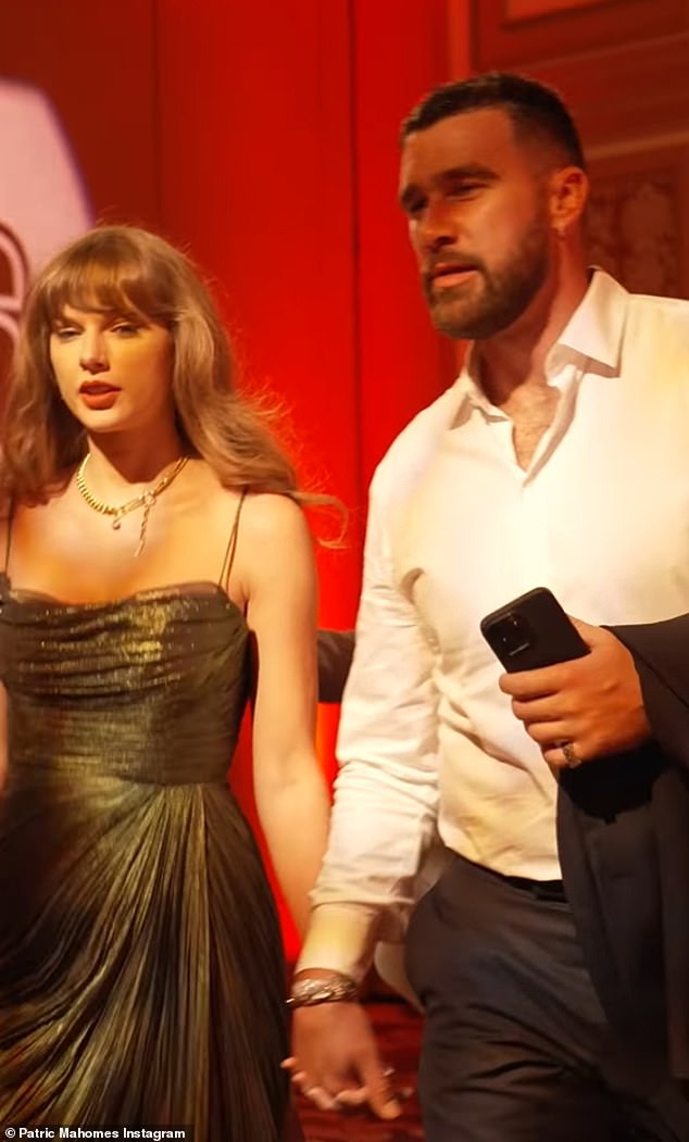 Travis Kelce and his famous girlfriend Taylor Swift enjoyed a glamorous weekend in Las Vegas, where they held hands at the 15 and Mahomies Foundation charity event inside MGM Resorts on Sunday and helped raise funds for children in need.
