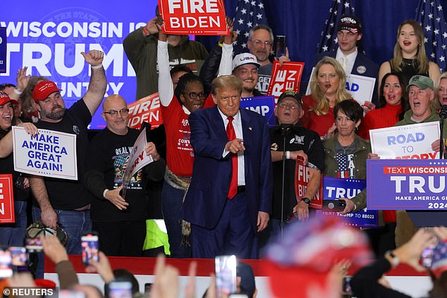 Trump attends a rally in Green Bay, Wisconsin, on April 2.  It was his first visit to the state since 2022 as voters headed to the polls Tuesday for the presidential primary.