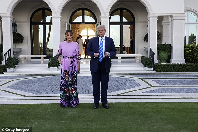 Melania Trump was 'humiliated' by Donald Trump's affair with Stormy Daniels - above the couple at Mar-a-Lago on Saturday