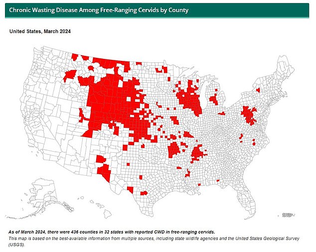 The CDC map below shows the counties where CWD has been detected.  This includes 436 counties in 32 states.