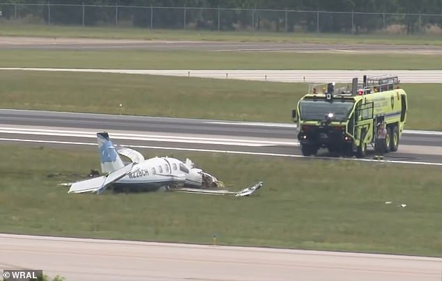 Images captured at the scene show that the plane's left side wing has been torn off, while the nose has also been severely damaged.