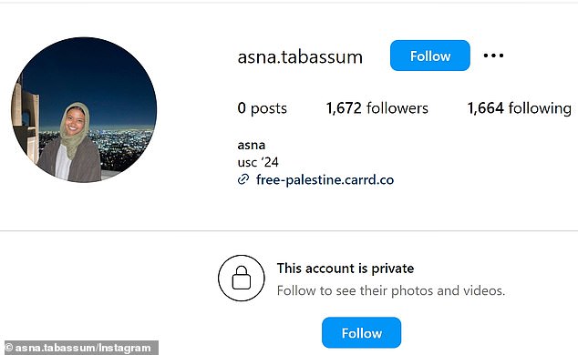 Tabassum has shared pro-Palestinian views and likes expressed through his Instagram account, which he has since made private and deleted his posts.