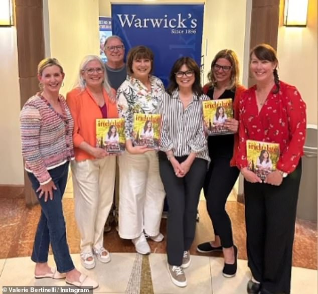 Valerie Bertinelli looked svelte in a custom-made striped button-down shirt and a pair of skinny jeans in new images shared on Wednesday.  The TV star was at a book event in San Diego as she promoted her latest cookbook titled Indulge, which was written after her divorce from her second husband, Tom Vitale.
