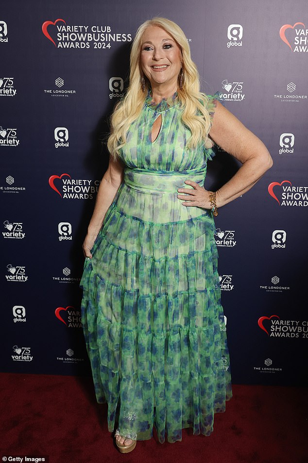 Vanessa Feltz radiated happiness as she arrived at the Variety Club Showbusiness Awards on Sunday night.