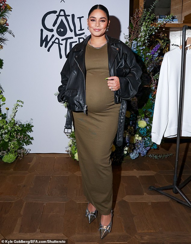 Vanessa Hudgens showed off her growing baby bump while attending an event to celebrate the launch of the AllSaints x Caliwater capsule collection, held at NeueHouse Hollywood on Wednesday night.