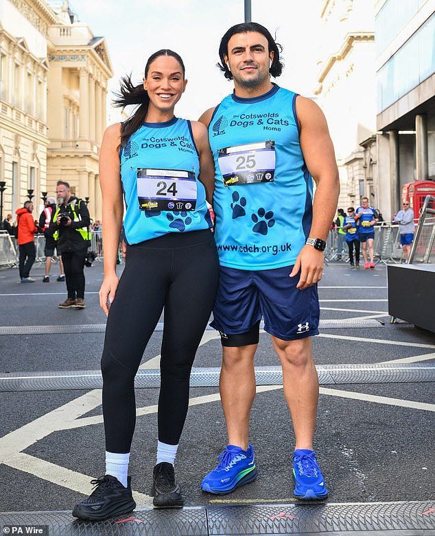 The former Geordie Shore star, 36, was accompanied by her fiancé Ercan Ramadan, also 36, as they prepared to run 13 miles from Pall Mall in aid of the Cotswolds Dogs and Cats home.