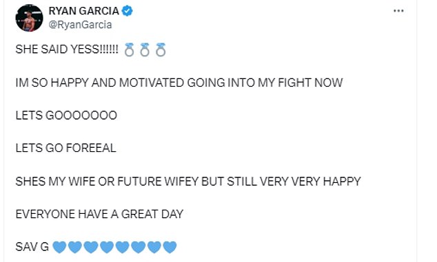 García posted a video clip on X in which he appears asking Bond the question along with a message explaining how happy and motivated he is for his next fight.