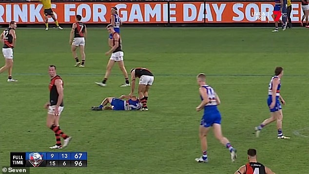 Tom Liberatore (pictured) fell to the ground with no one near him at Marvel Stadium