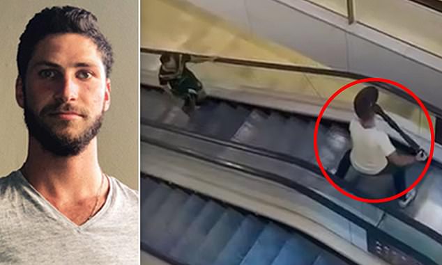 Damien Guerot (pictured) earned the nickname 'Bollard Man' after a viral video showed him bravely confronting stabber Joel Cauchi on an escalator.