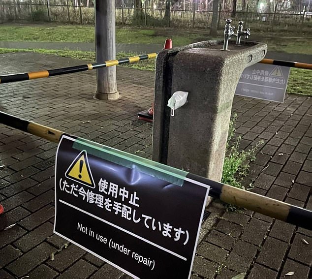 The 56-year-old allegedly rubbed his buttocks against a drinking water tap (photo) in a park in Tokyo's Setagaya district around 2:20 a.m. on April 1.