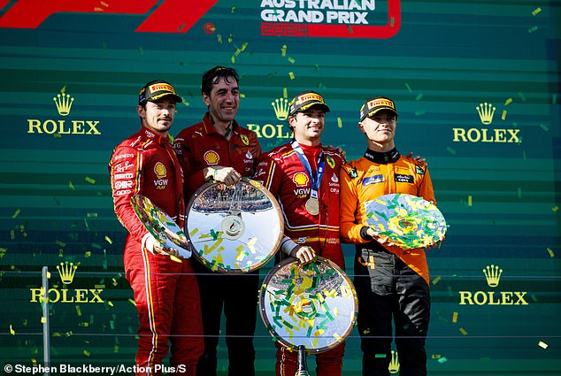 Carlos Sainz won the race followed by his teammates Charles Leclerc and former McLaren teammate Lando Norris.