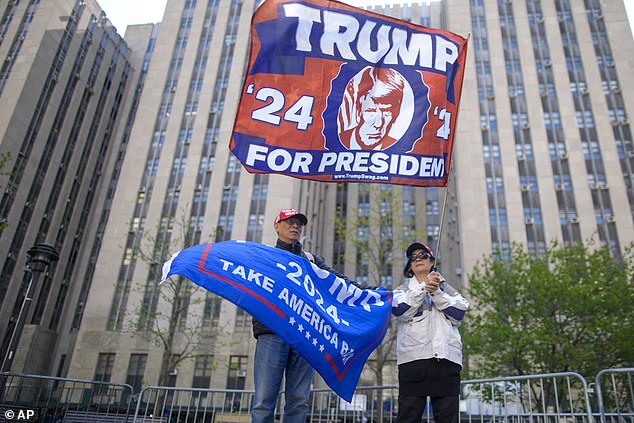 A handful of protesters showed up outside the downtown Manhattan courthouse Monday morning ahead of opening arguments in Donald Trump's hush money trial.