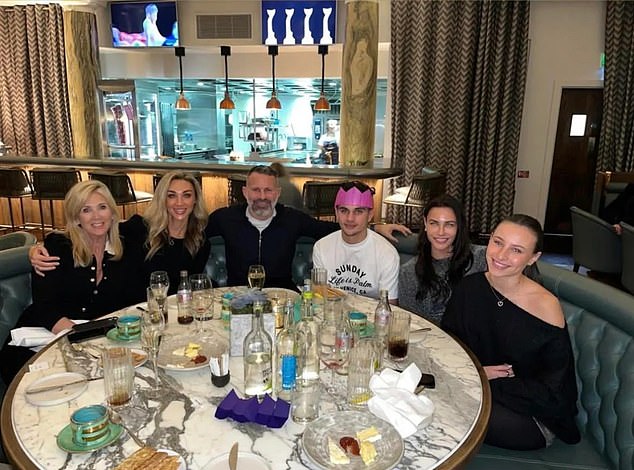Giggs enjoyed a blended family Christmas with his ex-wife Stacey and current girlfriend Zara (LR Zara's mother Sue, Zara, Ryan, son Zachary, Stacey and daughter Liberty).