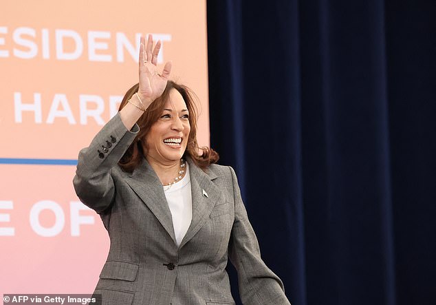 US Vice President Kamala Harris waves while attending a speaking event in Las Vegas.