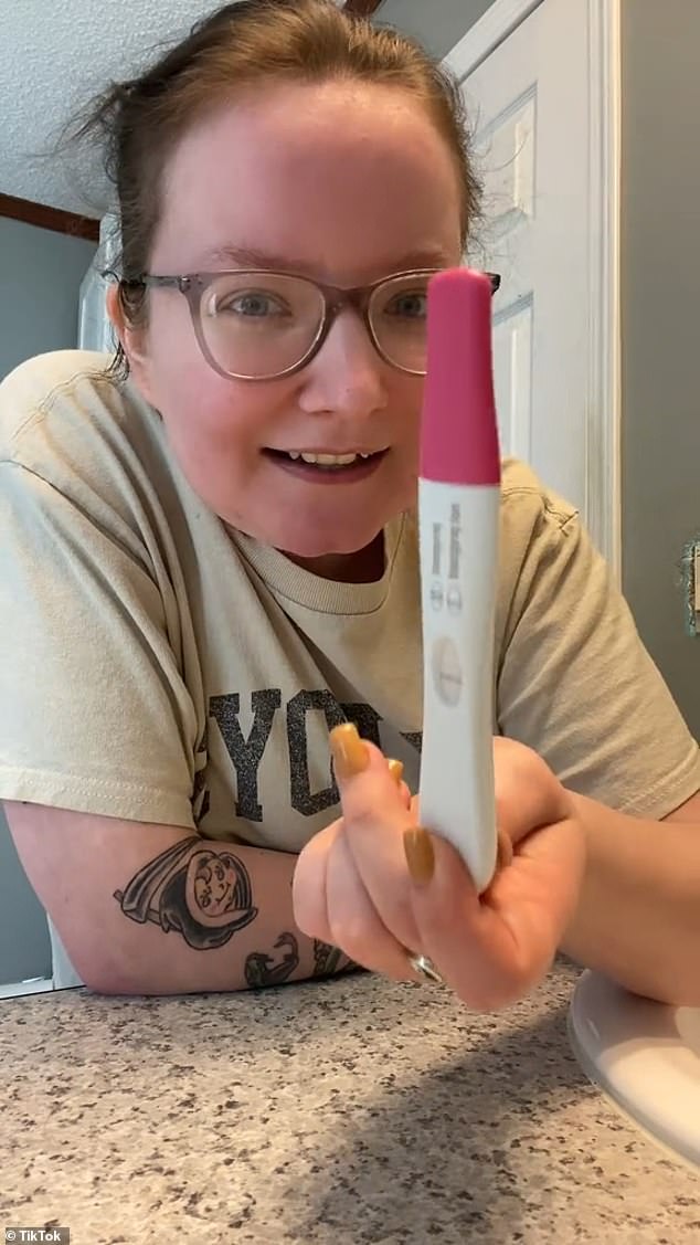 TikToker Andie shows off the negative result of her favorite brand of pregnancy test, which she says, 