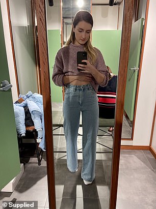 The woman (pictured) was selling the jeans on Facebook Marketplace