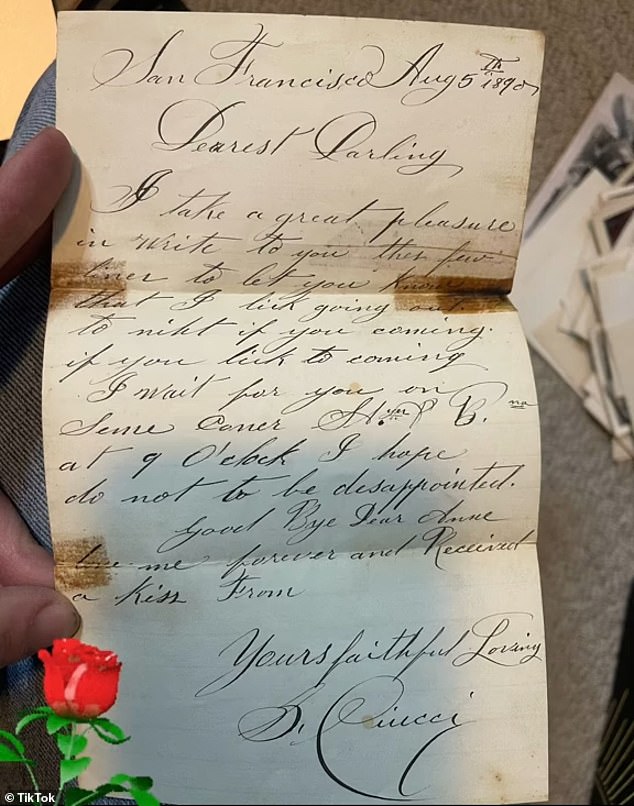Angela Nauss has shared a love note written by her great-great-grandfather to her great-great-grandmother in August 1890.