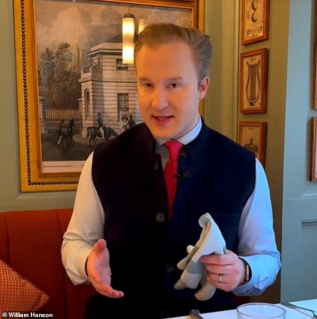William Hanson has produced a TikTok video that has gone viral, with over 670,000 views, in which he explains the do's and don'ts of napkin fighting.