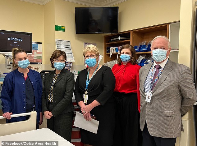 Minister Mary-Ane Thomas (second from left) with Colac Area Health clinic staff during her visit