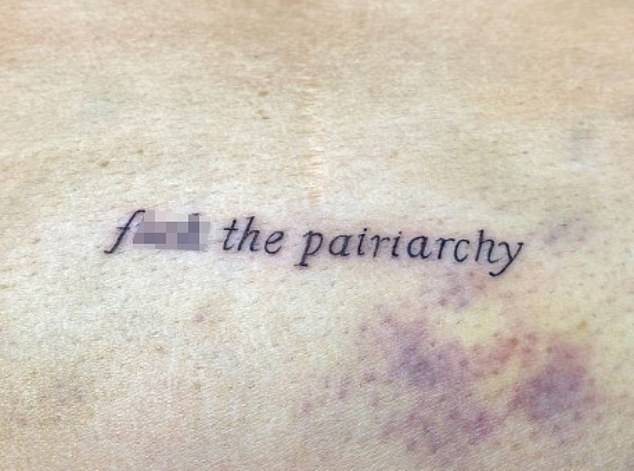 The former reality star, 40, revealed on Instagram that she wanted to get the phrase 'F**k the patriarchy' from Swift's extended song All Too Well tattooed on her lower back.  Unfortunately, her tattoo artist misspelled the word 'patriarchy' as 'pairiarchy'.