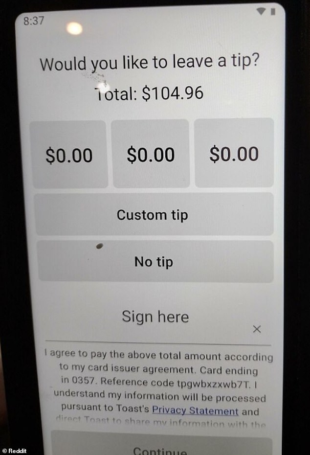 In the United States, where tipping is common, this website has given customers the option not to tip three times.