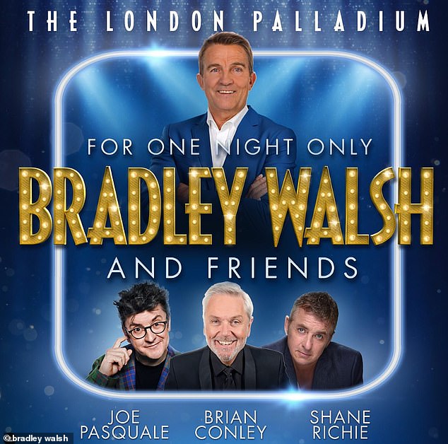Bradley, comedians Brian and Joe, both 62, and EastEnders star Shane, 60, wore suits for their comedy and musical performance in the capital city.