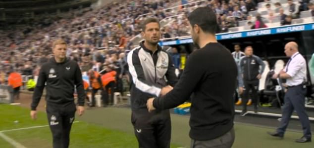 Newcastle assistant Jason Tindall often goes to shake hands before Eddie Howe can do so.