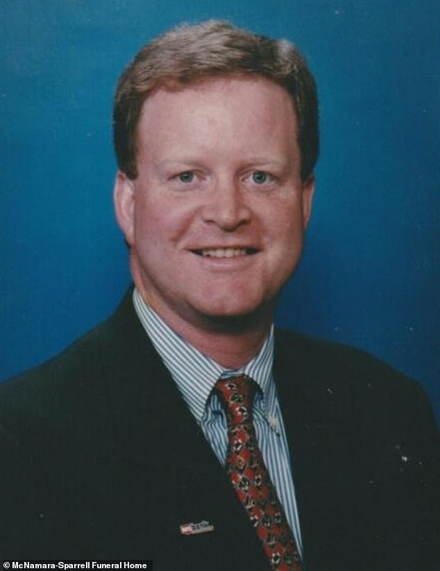 Callahan was on trial for the murder of his father Scott, 57 (pictured), who was found by police floating in a pond outside Duxbury, about 30 miles from Boston, in June 2021.