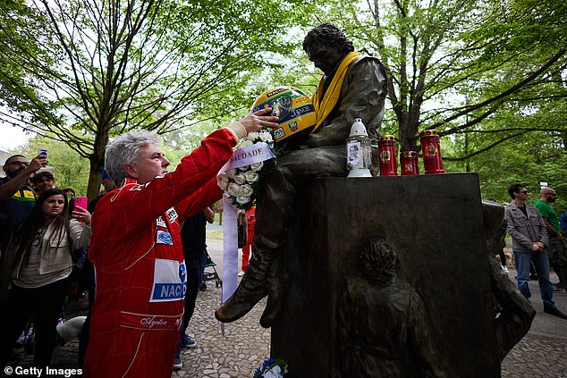 A replica of Senna's iconic helmet was placed at the monument dedicated to him by a fan