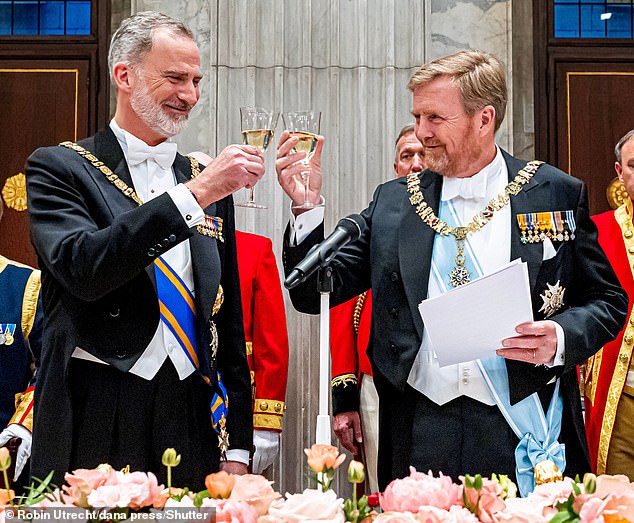 King Willem-Alexander of the Netherlands (pictured right) gave a moving speech in honor of King Philip of Spain (pictured left) by 
