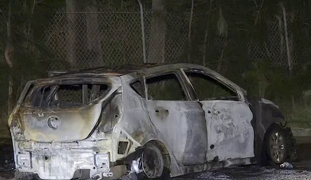 A burnt-out Hyundai hatchback was discovered in Bass Hill, about 10 kilometers from Merrylands, where a family of six was targeted in an alleged drive-by shooting on Tuesday night.