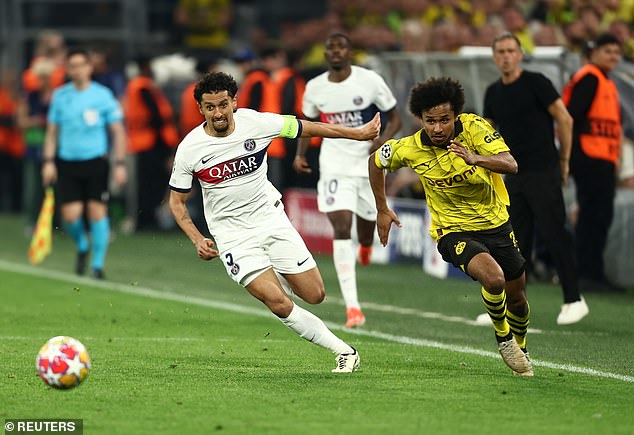 Marquinhos (left) endured a difficult game and was partly to blame for Dortmund's goal