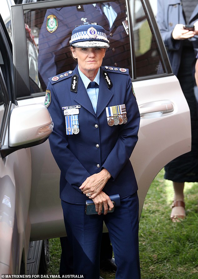 NSW Police Commissioner Karen Webb joined hundreds of mourners to pay their respects.
