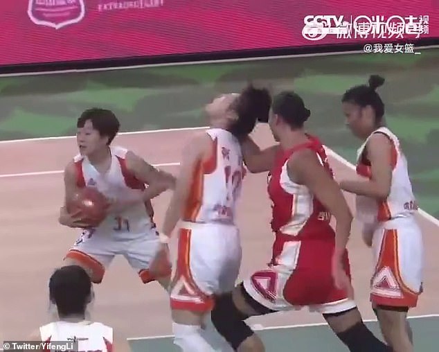 Liz Cambage (second from right) was in the headlines recently after she was seen on video punching an opponent in the face during a match in China.