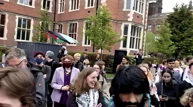 A protest at Newcastle University organized by supporters of Palestine