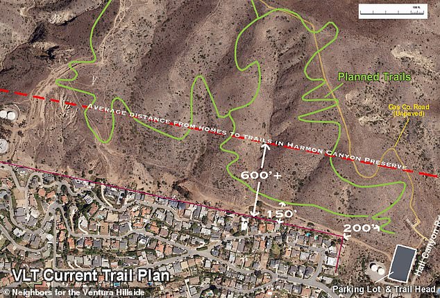 A diagram showing trails proposed by the Ventura Hillside Neighbors group