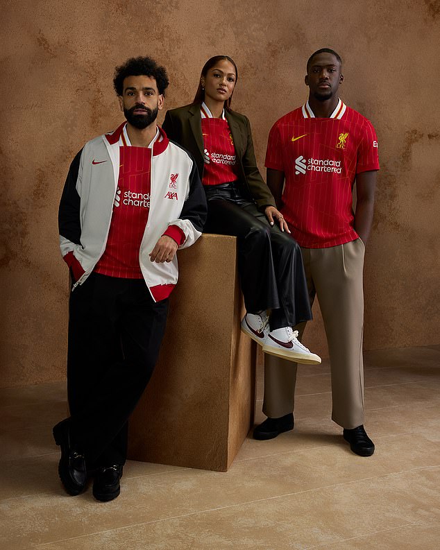Mohamed Salah was also seen in the new kit with a training jacket on top, alongside defender Ibrahima Konate.