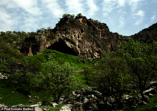 View of the entrance to Shanidar Cave, within the Zagros Mountains in the Kurdistan Region of northern Iraq