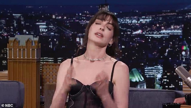 After a few seconds of complete silence, a stunned Hathaway covered her mouth as Fallon joked: 